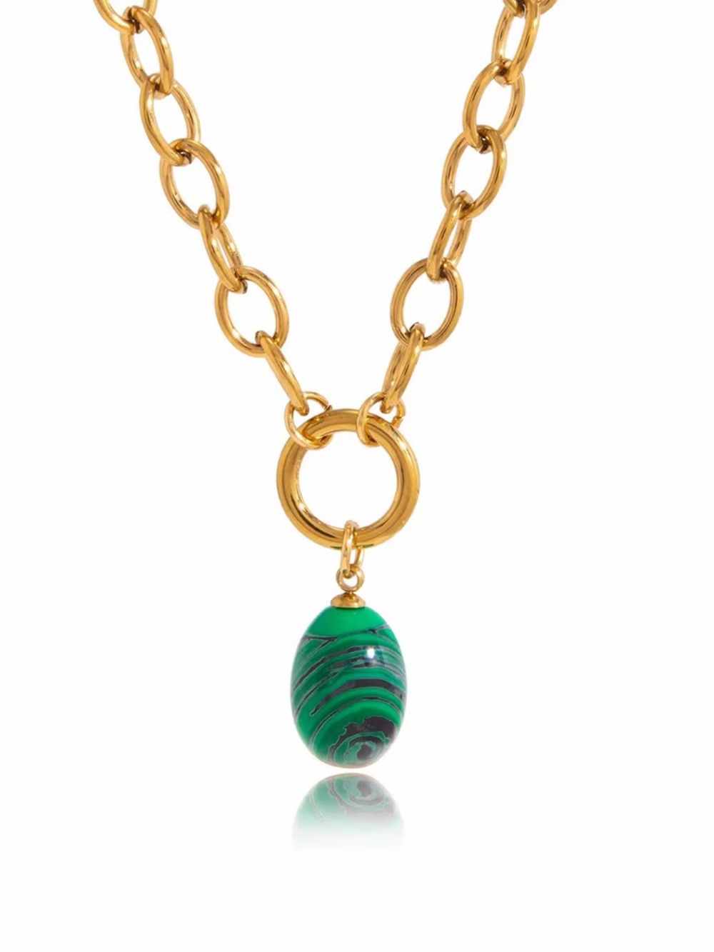 18K Gold Plated Green Stone Pendant Neckace